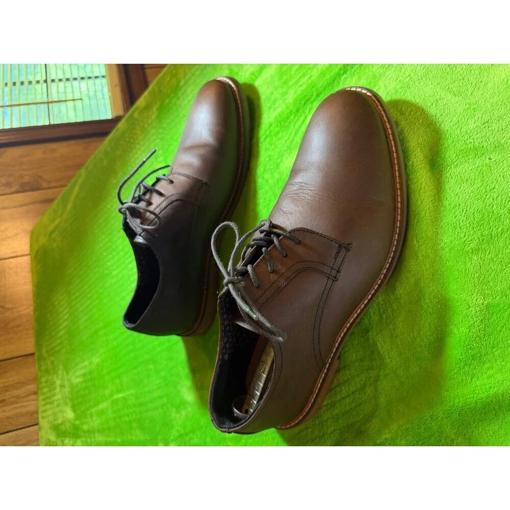 Ben Sherman Brent Mens 10 Brown Leather Plain Toe Derby Oxford Dress Shoes